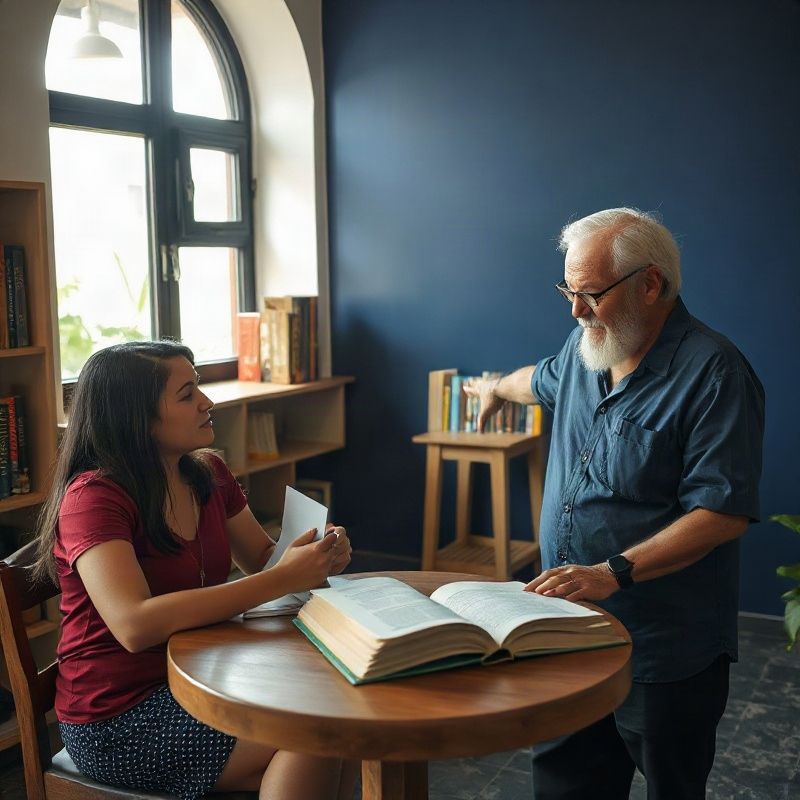 Consulta literária pessoal em mesa de madeira dentro da Literaturecompassm